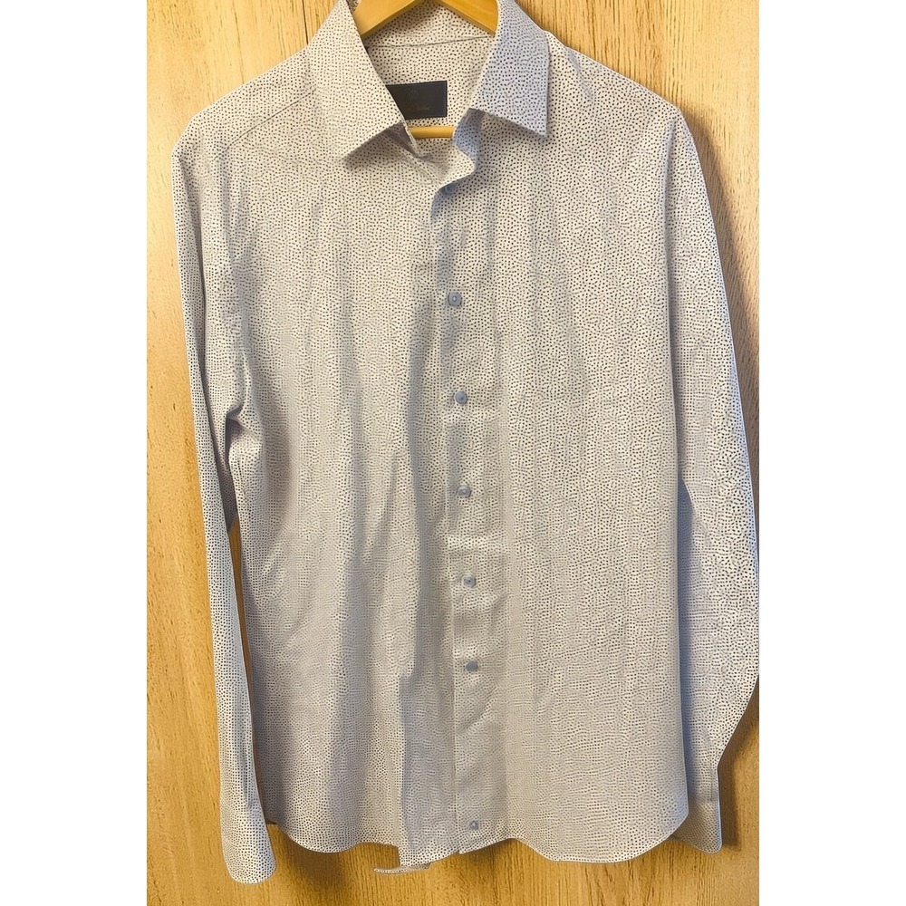 David Donahue Micro Paisley Blue White Mens Long Sleeved Shirt 16.5 36/37 Trim